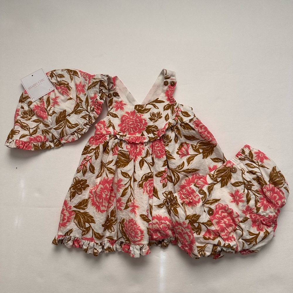 Shabby Chic Pink and Brown Casual Dress with Flutter Sleeves